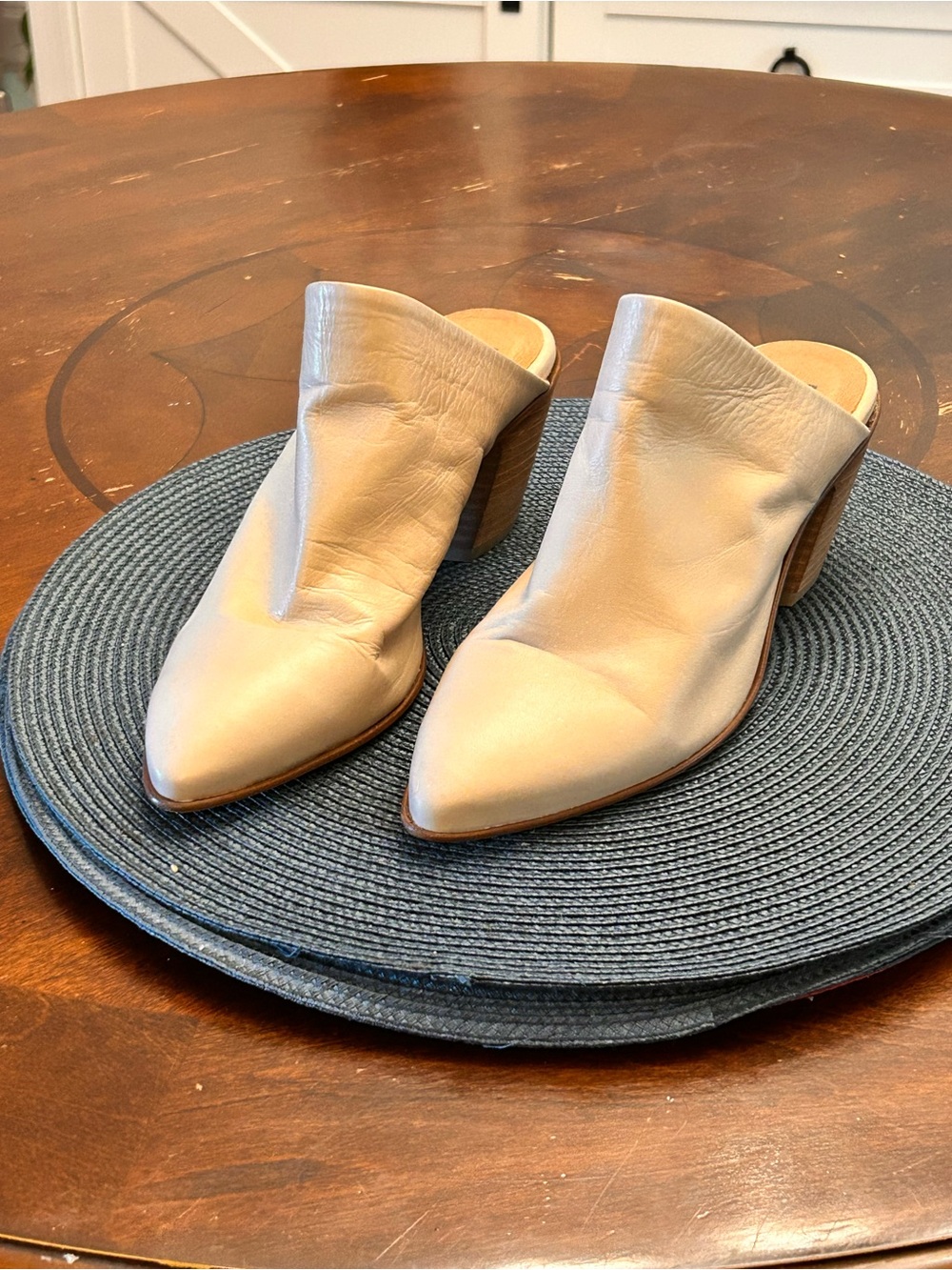 Miz Mooz Taupe Pointed-Toe Leather Mules